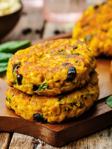 Vegane Burger Patties Kürbis schwarze Bohnen